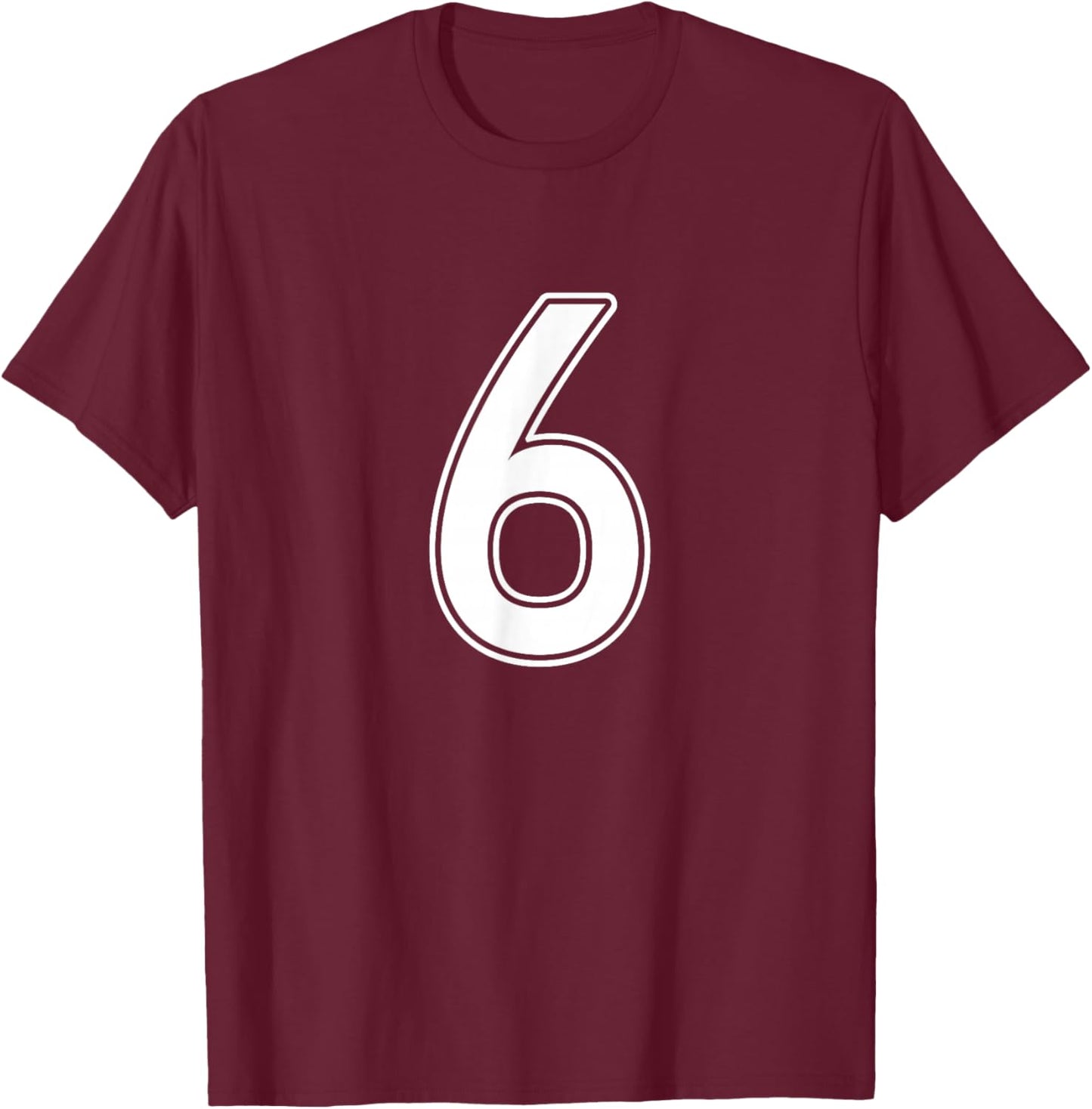 Number 6 White Sports Team T-Shirt - T-Shirt | Maroon