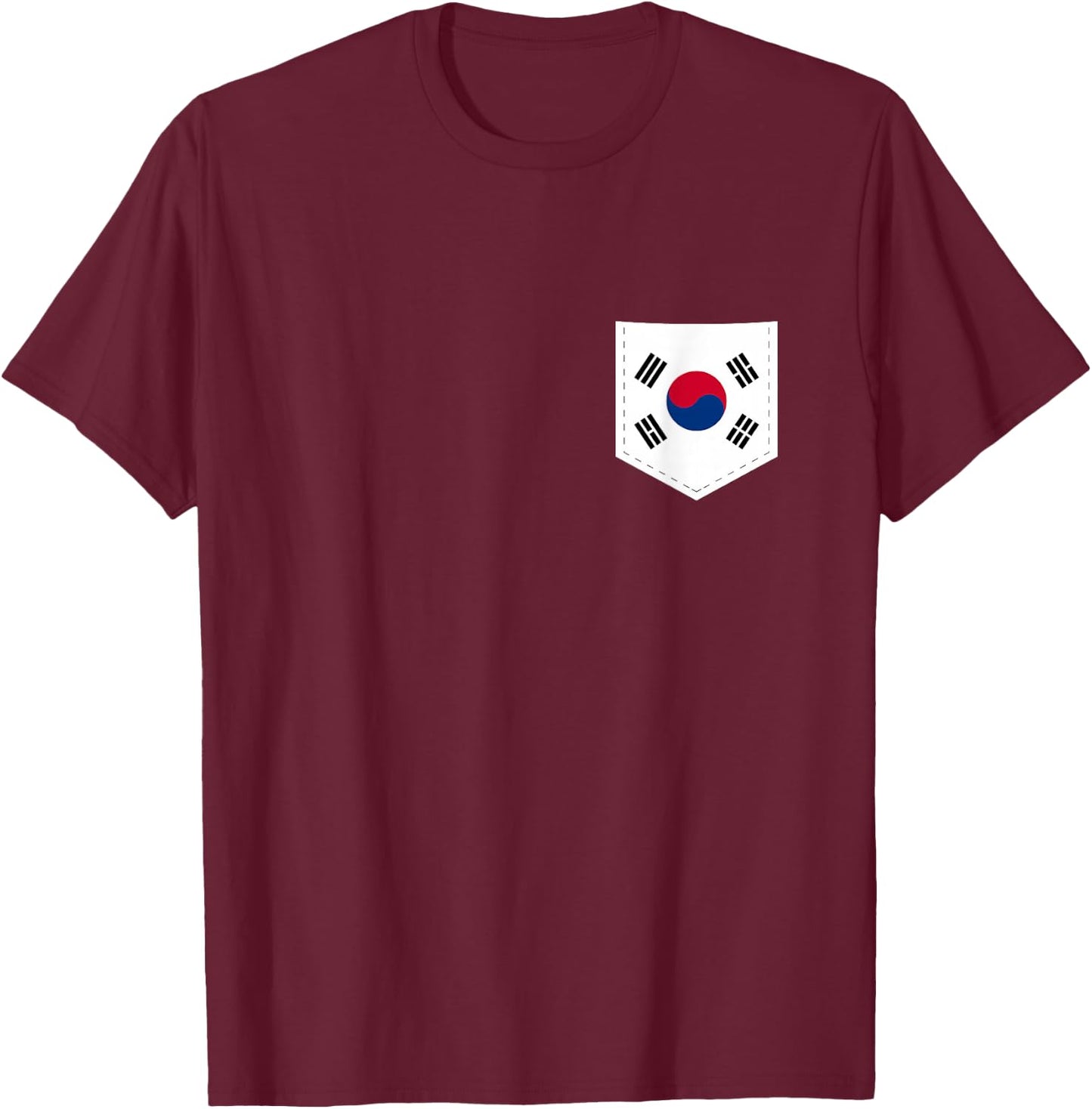 South Korea Flag with Printed South Korean Flag Pocket T-Shirt - T-Shirt | Maroon