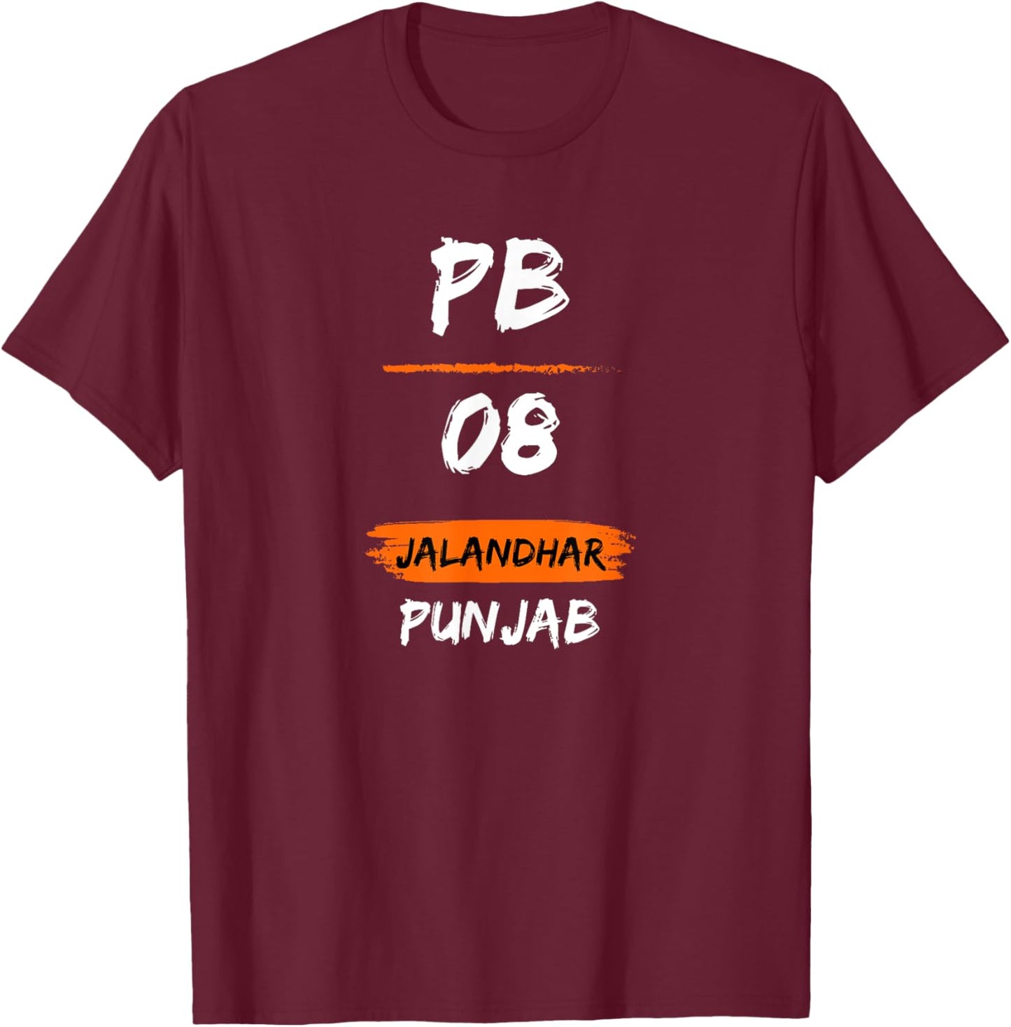 Jalandhar PB08 Car Number Funny Punjab Graphic Punjabi T-Shirt - T-Shirt | Maroon