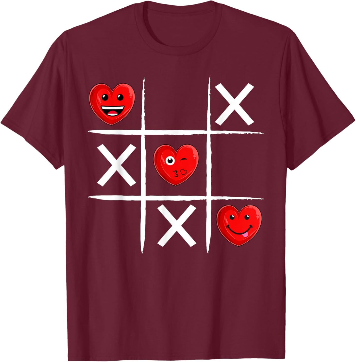 Tic Tac Toe Hearts Valentine's Day Funny Love Heart T-Shirt - T-Shirt | Maroon