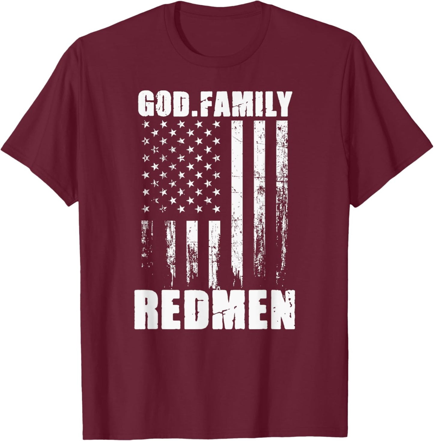 Rock Hill Redmen God. Family. Vintage USA Flag T-Shirt - T-Shirt | Maroon