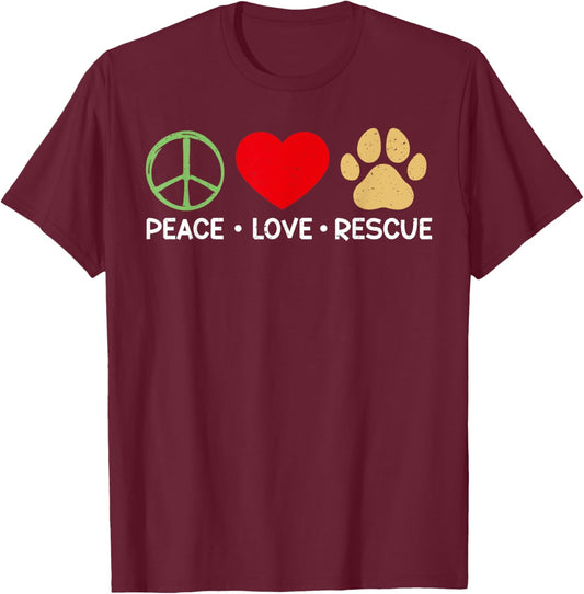Peace Love Rescue Cat Rescue Men Women T-Shirt - T-Shirt | Maroon