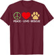 Peace Love Rescue Cat Rescue Men Women T-Shirt - T-Shirt | Maroon