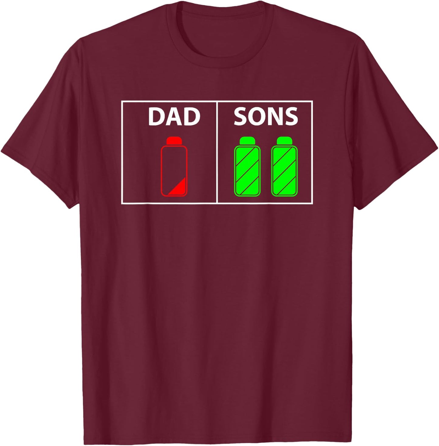Low Battery Dad of Two Sons or Twin Boys T-Shirt - T-Shirt | Maroon