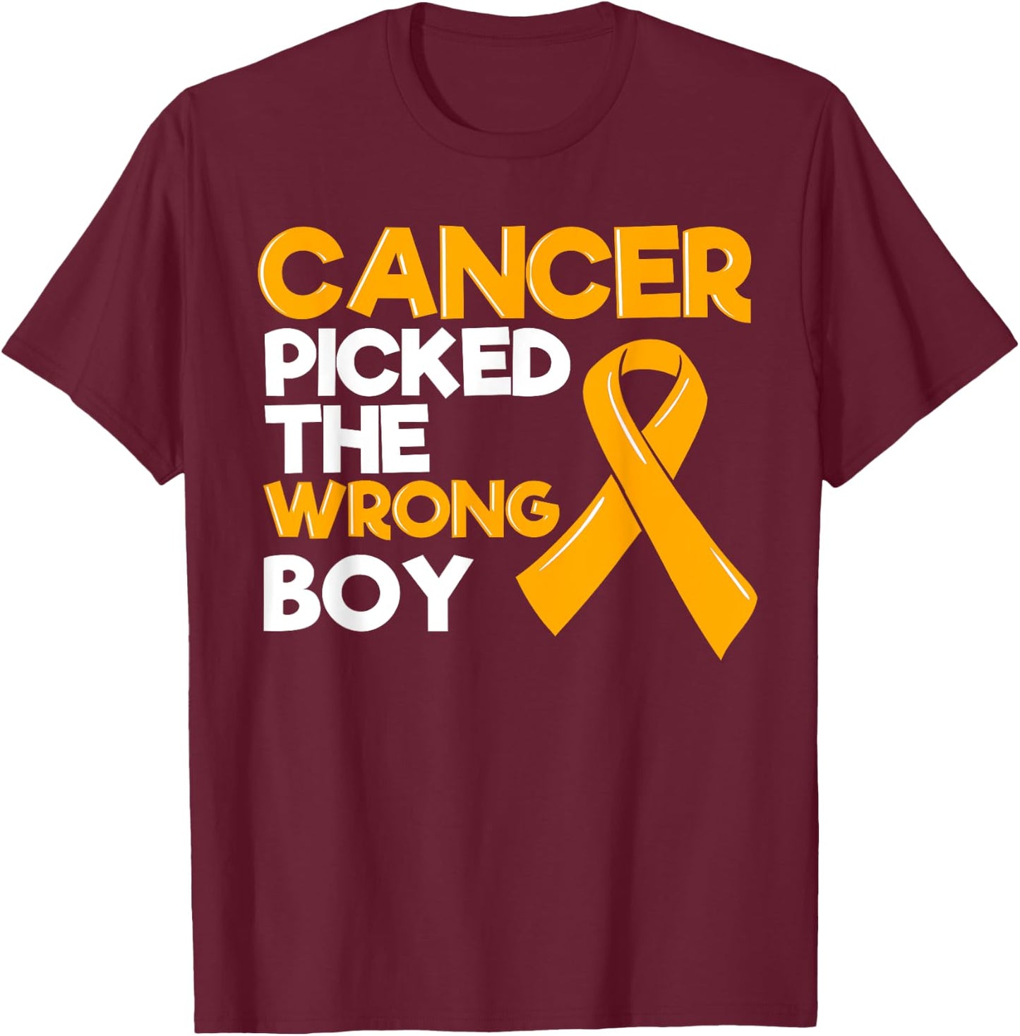 Childhood Cancer Boy Ribbon Tumor Pediatrician Child Gift T-Shirt - T-Shirt | Maroon