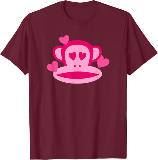 Paul Frank Adult Valentine's Day , Small, Grey, Short Sleeve, Classic Fit, Julius the Monkey Logo T-Shirt - T-Shirt | Maroon