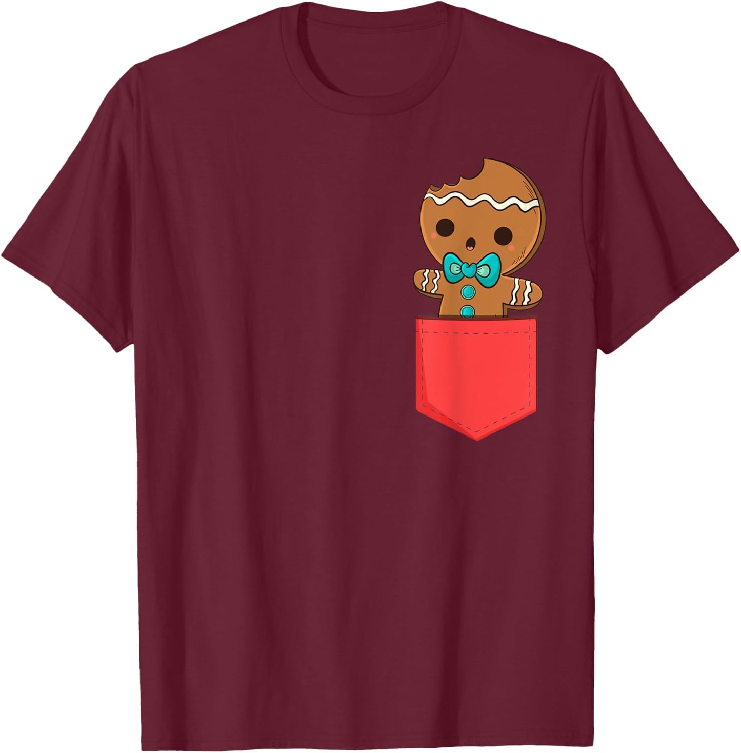 Cute Pocket Gingerbread Man Christmas In Pocket T-Shirt - T-Shirt | Maroon