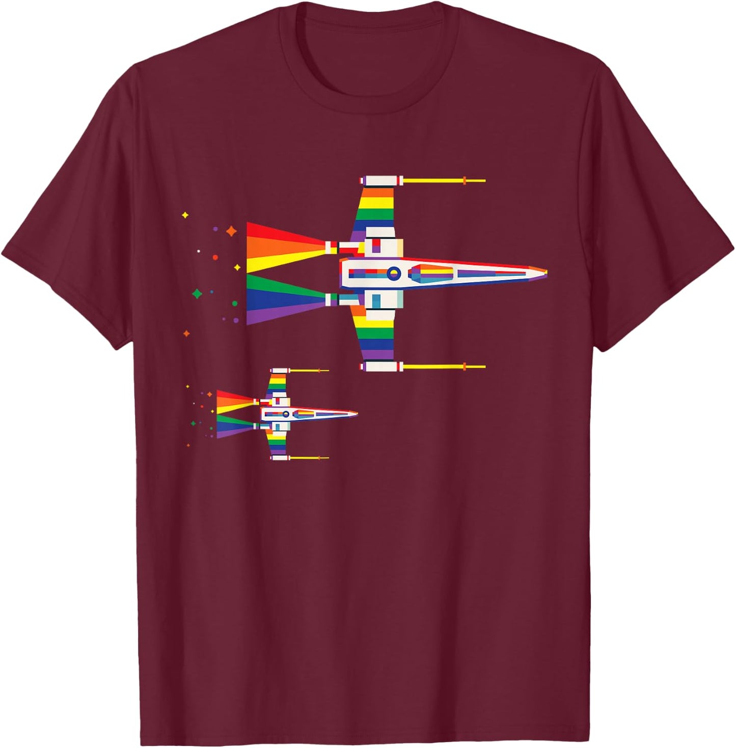 Star Wars X-Wing Starfighter Rainbow T-Shirt - T-Shirt | Maroon