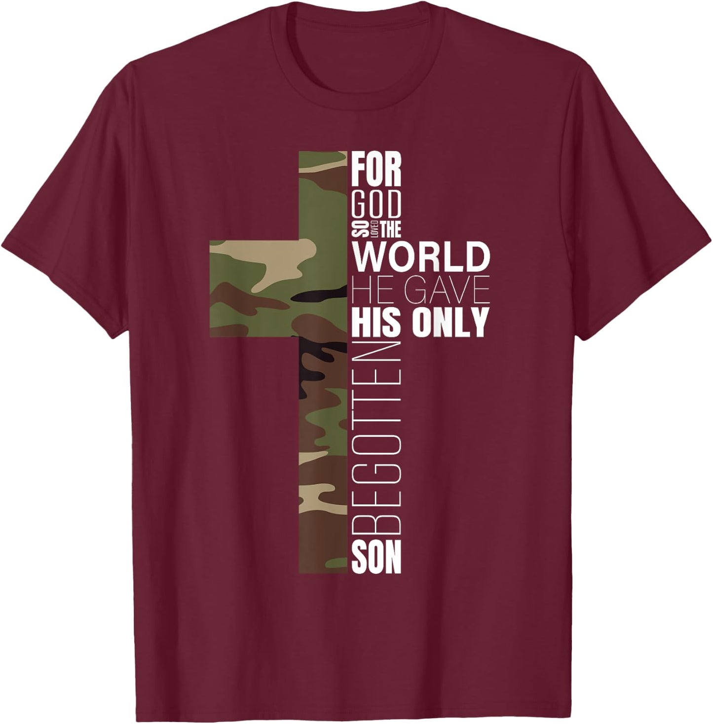 Green Camo Christian Cross Bible Verse Gifts Men John 3 16 Premium T-Shirt - T-Shirt | Maroon