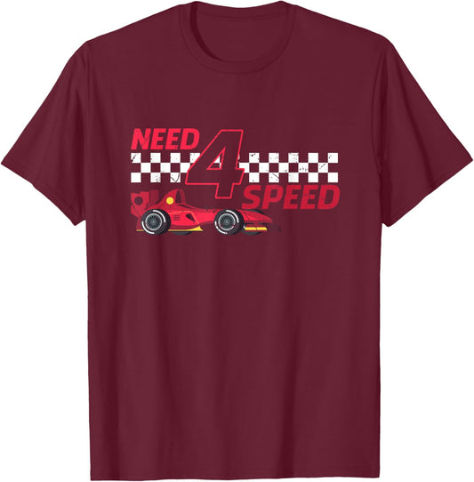 Need 4 Speed 4th Birthday 4 Year Old Racing Car Driver T-Shirt - T-Shirt | Maroon