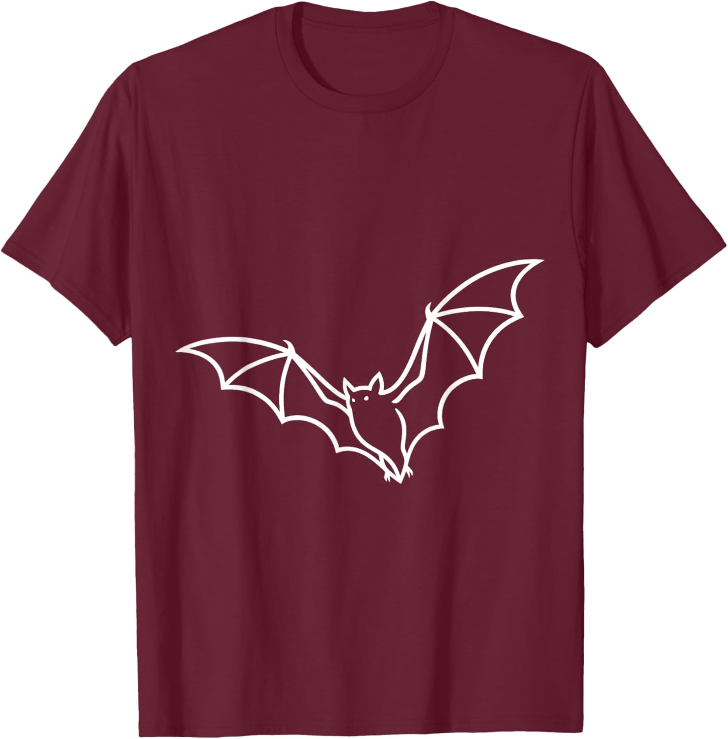 Flying Bat Minimalist Line Art Halloween Gothic Vampire T-Shirt - T-Shirt | Maroon