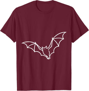 Flying Bat Minimalist Line Art Halloween Gothic Vampire T-Shirt - T-Shirt | Maroon