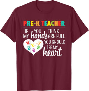 Pre K Teacher Cute Heart Appreciation T-Shirt - T-Shirt | Maroon