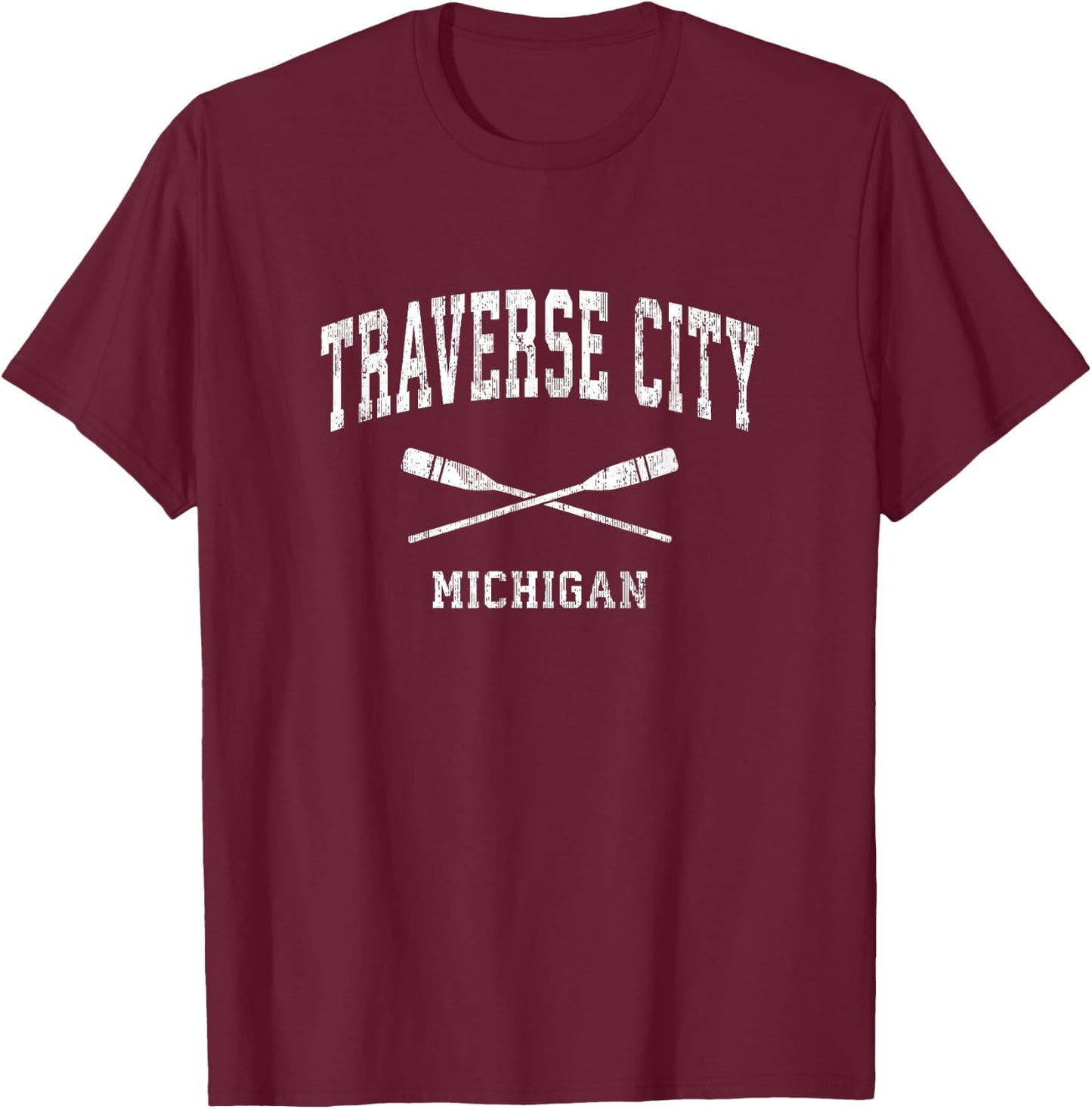 Traverse City Michigan Vintage Nautical Paddles Sports Oars T-Shirt - T-Shirt | Maroon