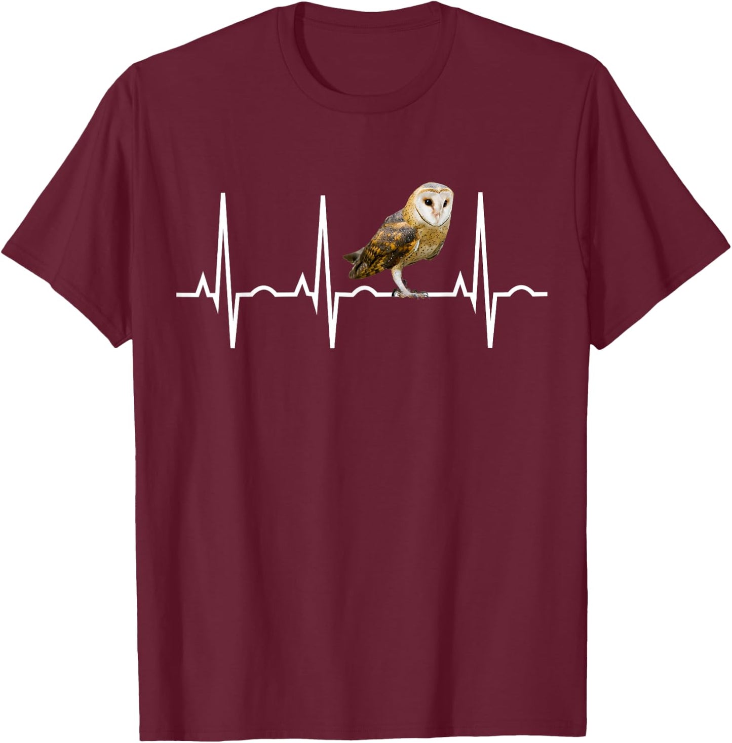 Barn Owl Shirt - Bird of Prey Heartbeat for Birders T-Shirt - T-Shirt | Maroon