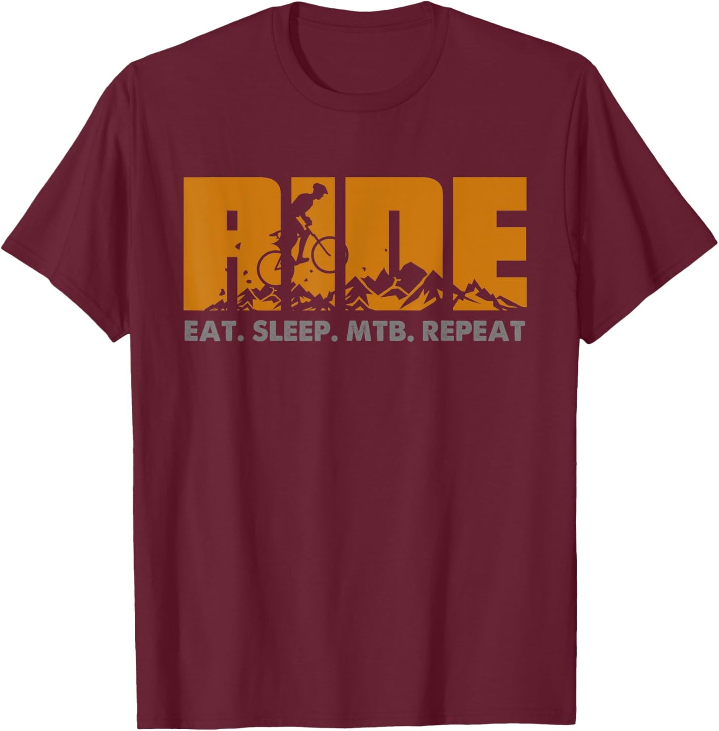 Mountain Bike Eat Sleep MTB Repeat Ride T-Shirt - T-Shirt | Maroon