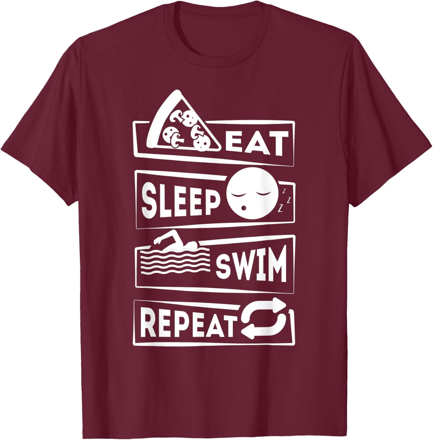 Eat Sleep Swim Repeat Swimming T-Shirt - T-Shirt | Maroon