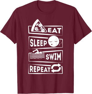 Eat Sleep Swim Repeat Swimming T-Shirt - T-Shirt | Maroon