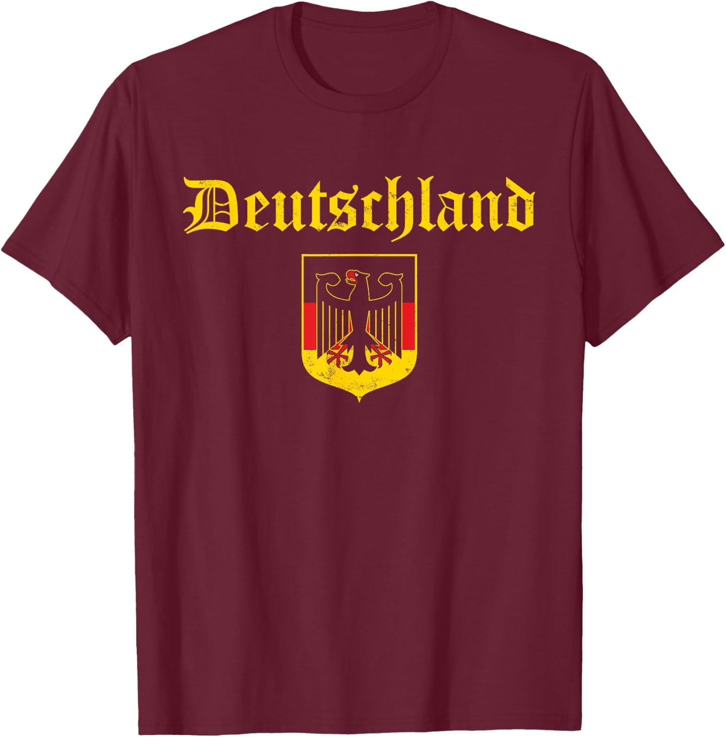 Deutschland Germany Flag Coat Of Arms Eagle Banner Vintage T-Shirt - T-Shirt | Maroon