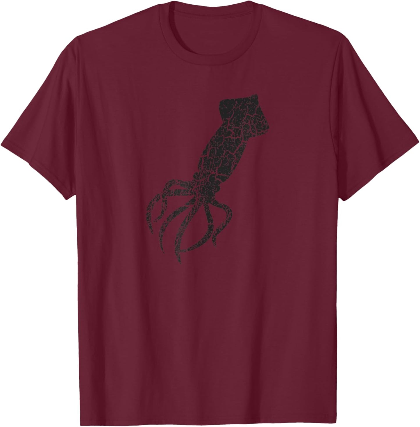 Squid Distressed Print - Vintage Squid T-Shirt - T-Shirt | Maroon