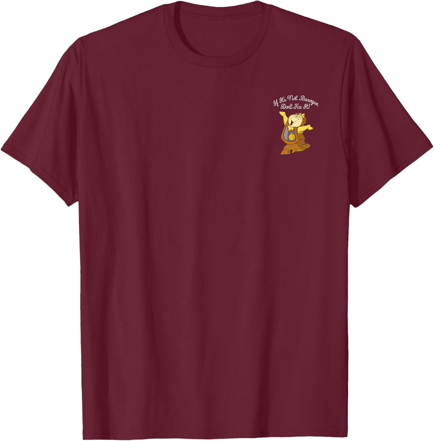 Disney Beauty & The Beast Cogsworth If It's Not Baroque T-Shirt - T-Shirt | Maroon
