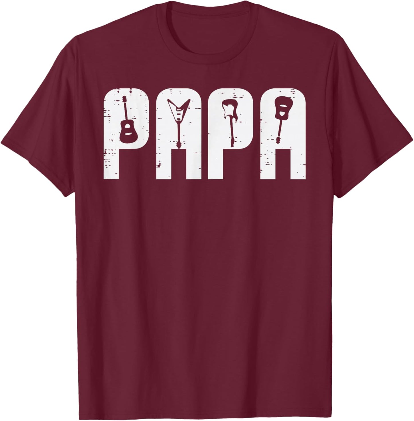 Guitar Shirts Rocker Men Women Boys Kids Gifts Electric Acoustic Bass Dad Daddy Men T-Shirt - T-Shirt | Maroon