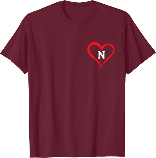 Herz mit Buchstabe N T-Shirt - T-Shirt | Maroon