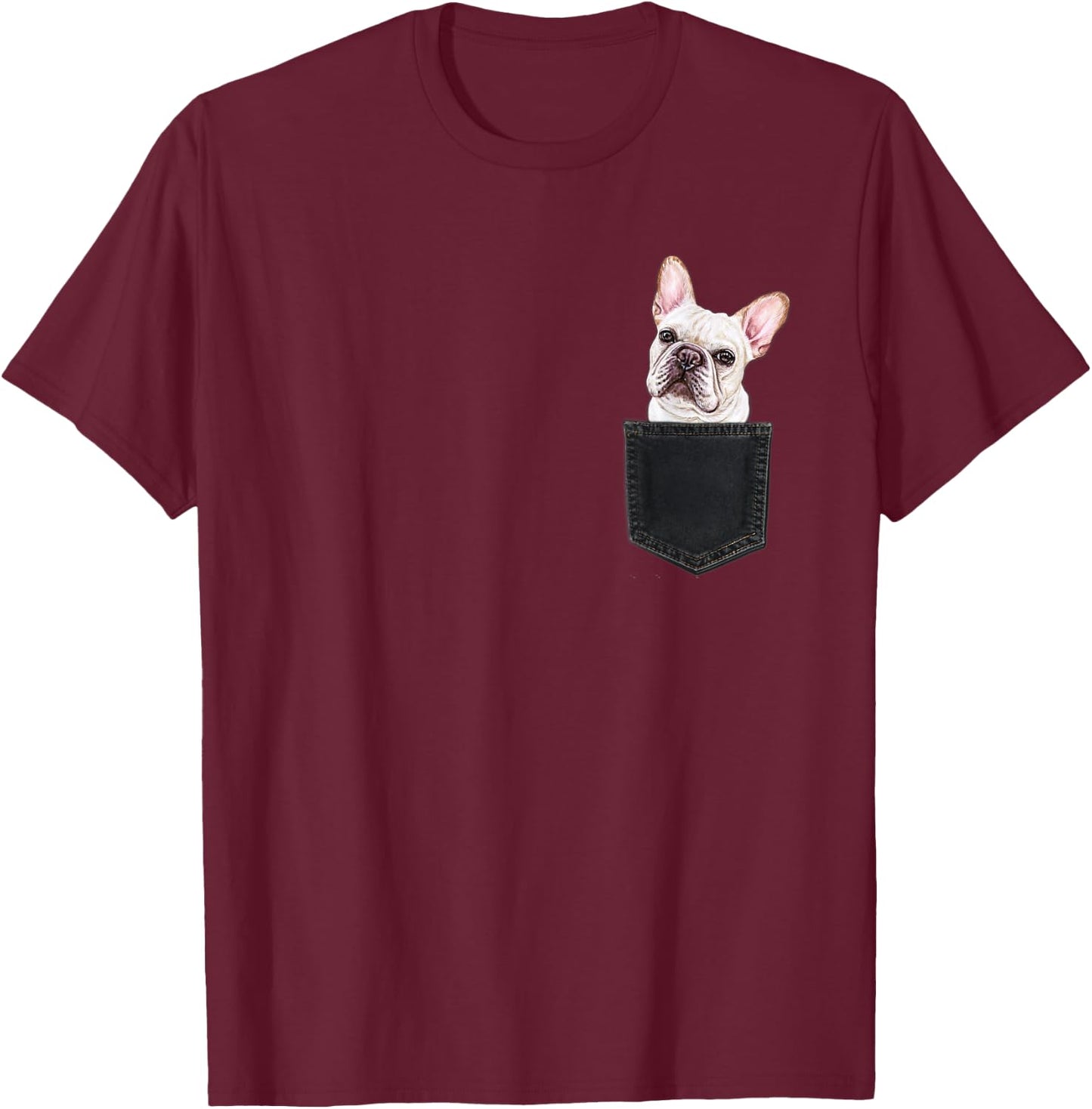 FRENCHIE Dog in Chest Pocket Dog In A Pocket Gift Women Girls Kids T-Shirt - T-Shirt | Maroon