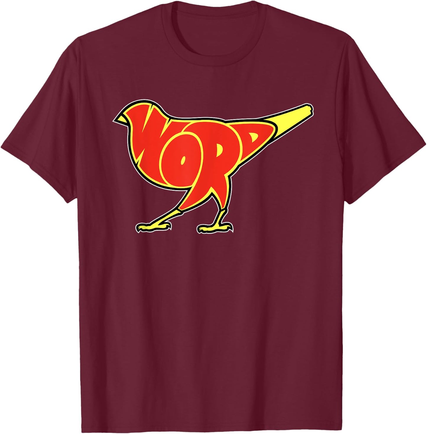 Taran Lopez Art Bird is the Word -Adults Black Cotton, Polyester Blend Modern Letter Print Small T-Shirt - T-Shirt | Maroon