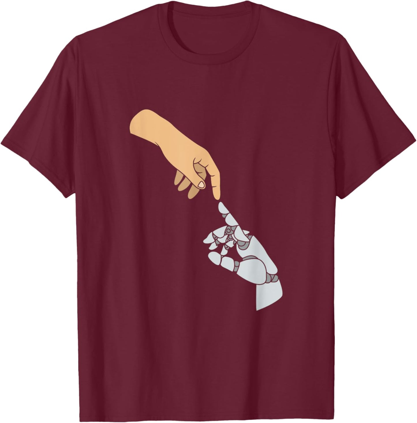 Funny Artificial Intelligence Human Hand And AI Robot Hand T-Shirt - T-Shirt | Maroon