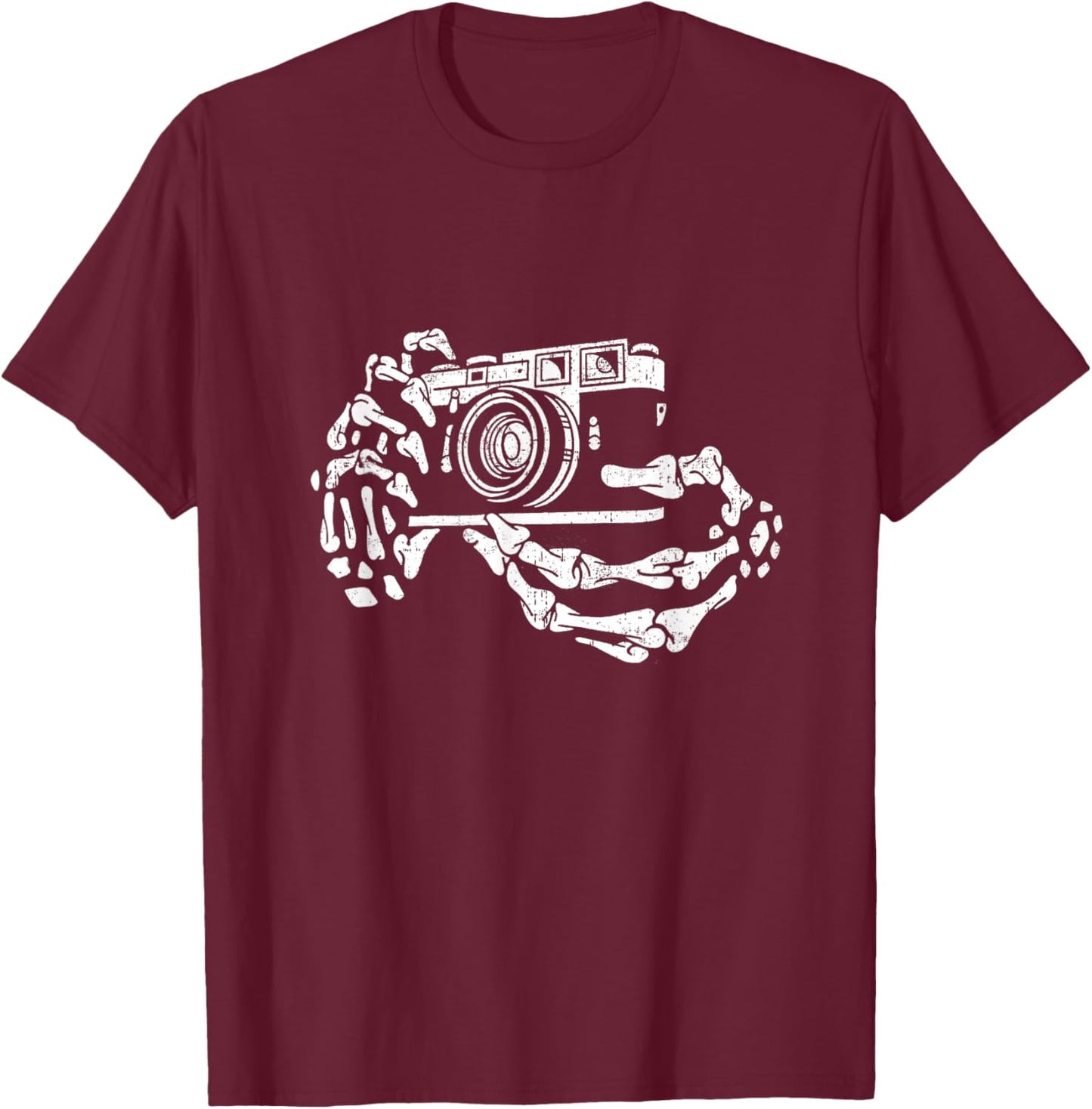 Skeleton Photographer Hand Funny Costume Halloween T-Shirt - T-Shirt | Maroon