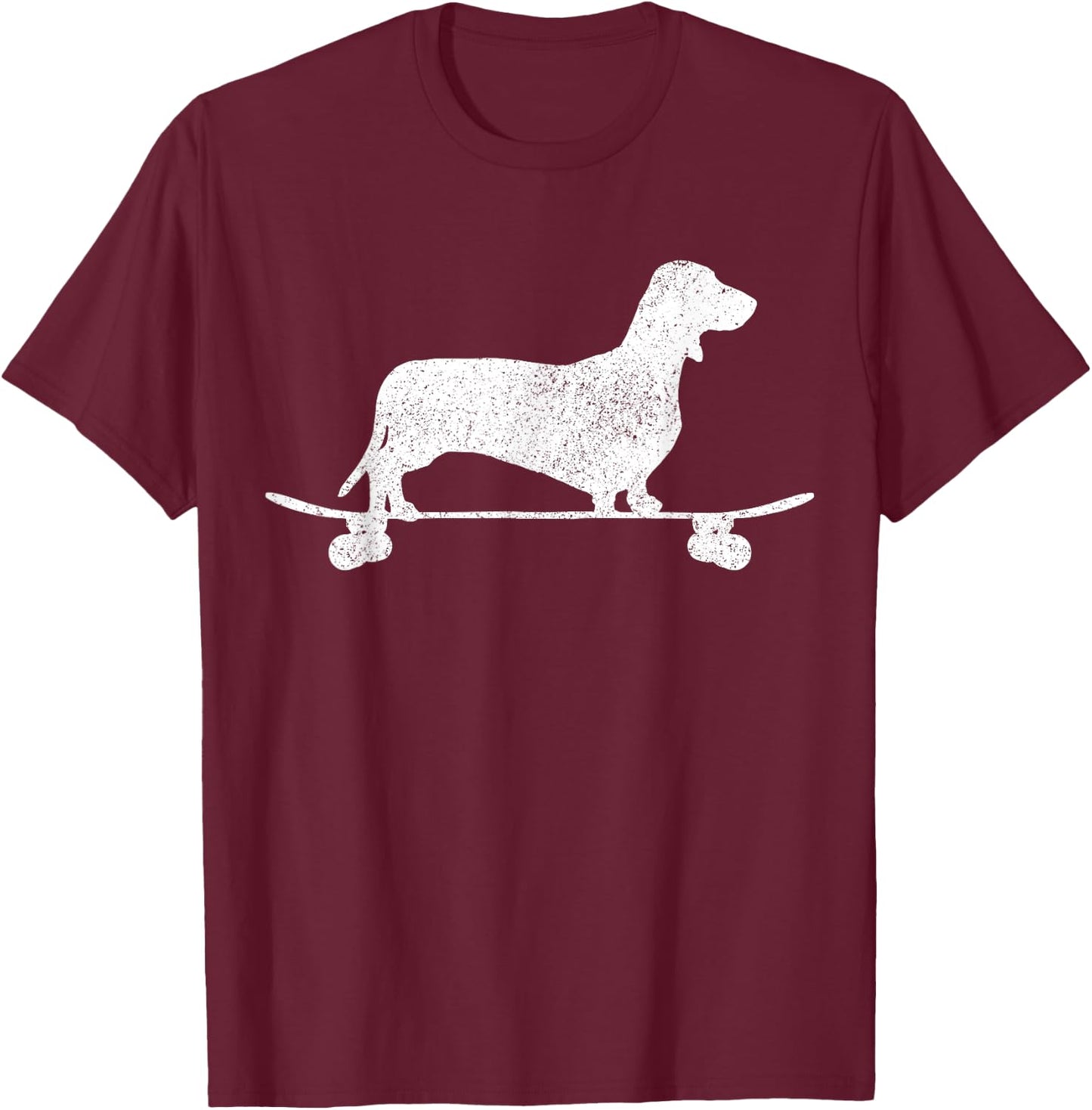 Dachshund on Skateboard Dog Funny Dachshund Men Women Girls Kids T-Shirt - T-Shirt | Maroon