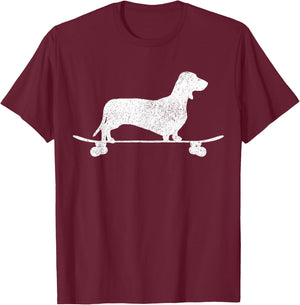 Dachshund on Skateboard Dog Funny Dachshund Men Women Girls Kids T-Shirt - T-Shirt | Maroon