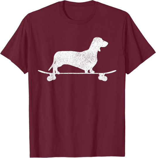 Dachshund on Skateboard Dog Funny Dachshund Men Women Girls Kids T-Shirt - T-Shirt | Maroon