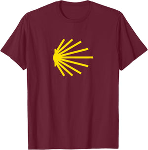 Camino de Santiago Yellow Scallop Shell Trail Symbol T-Shirt - T-Shirt | Maroon