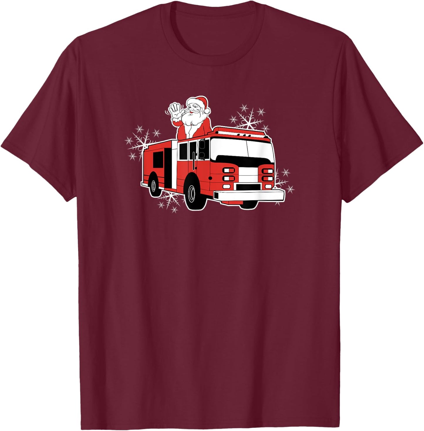 Santa Claus Fire Truck Firefighter Christmas T-Shirt - T-Shirt | Maroon
