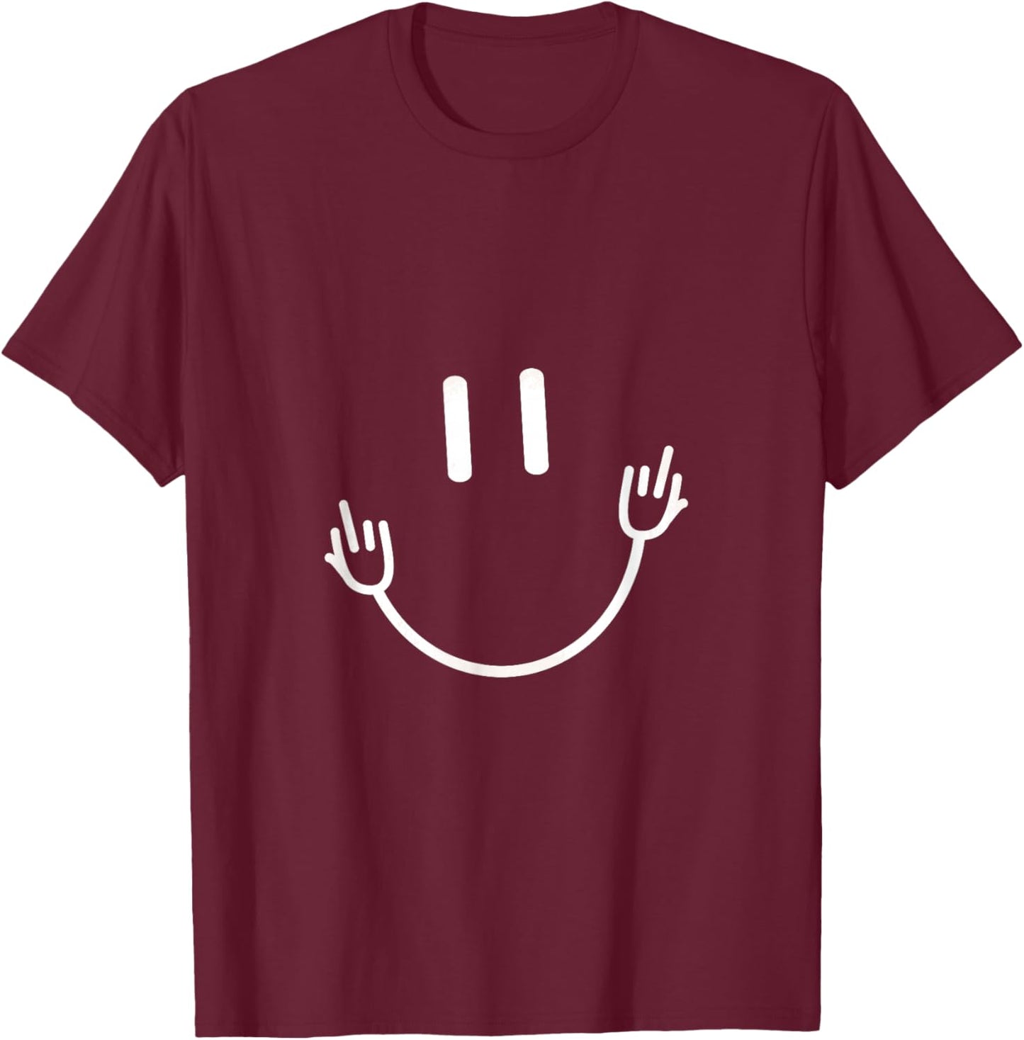 Funny Sarcastic Smile Face Middle Finger Graphic T-Shirt - T-Shirt | Maroon