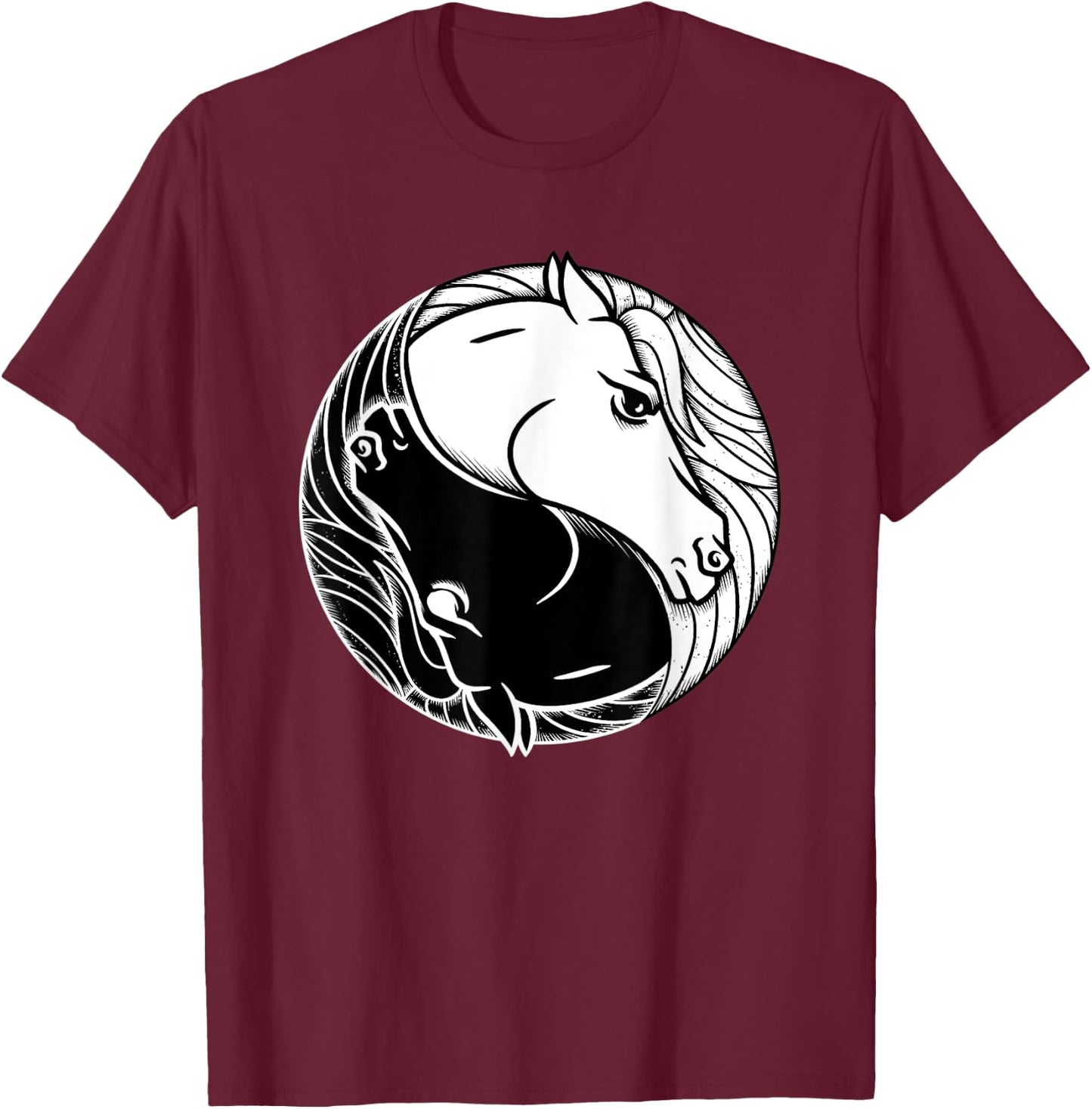 Horse Yin And Yang - Tai Chi Symbol Equine Animal T-Shirt - T-Shirt | Maroon