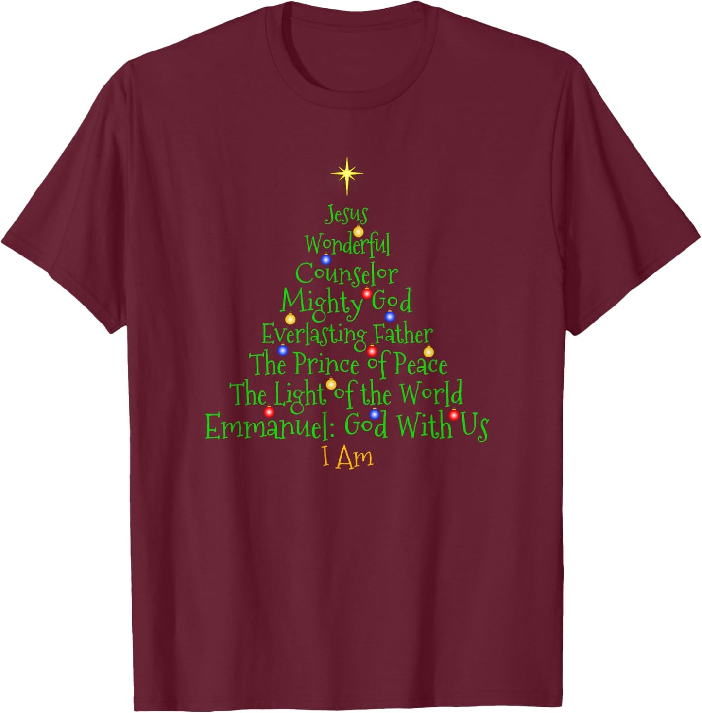 Christian Christmas Shirts Bible Names of Jesus Tree Shaped T-Shirt - T-Shirt | Maroon