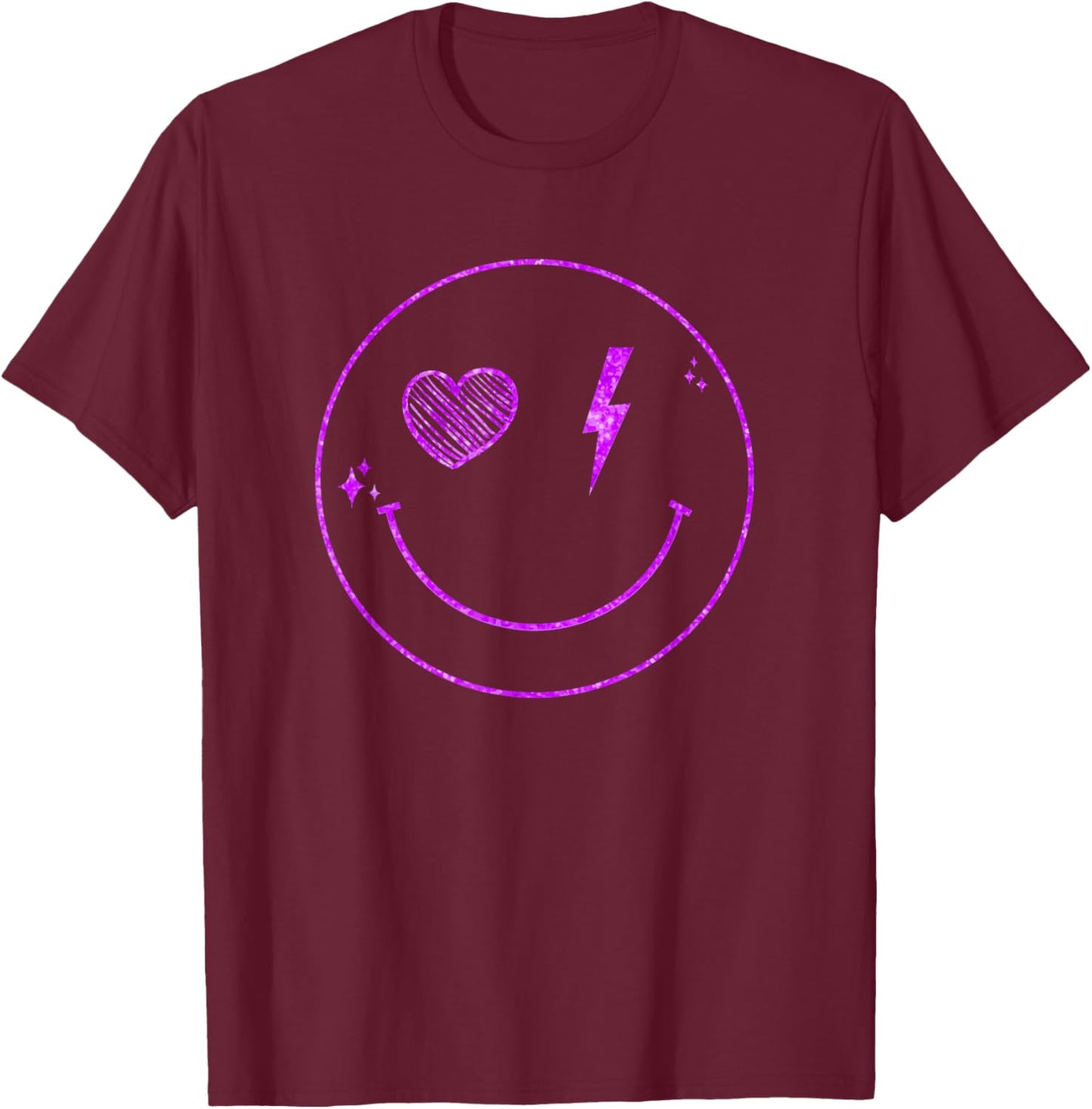 Purple Heart Lightening Smile Purple Color Graphic T-Shirt - T-Shirt | Maroon