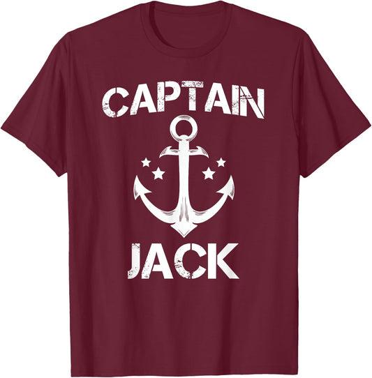 CAPTAIN JACK Funny Birthday Personalized Name Boat Gift T-Shirt - T-Shirt | Maroon