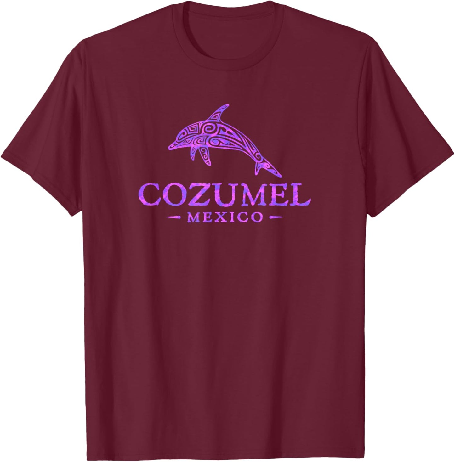 Retro Cozumel Mexico Souvenir Colorful Dolphin Girls T-Shirt - T-Shirt | Maroon
