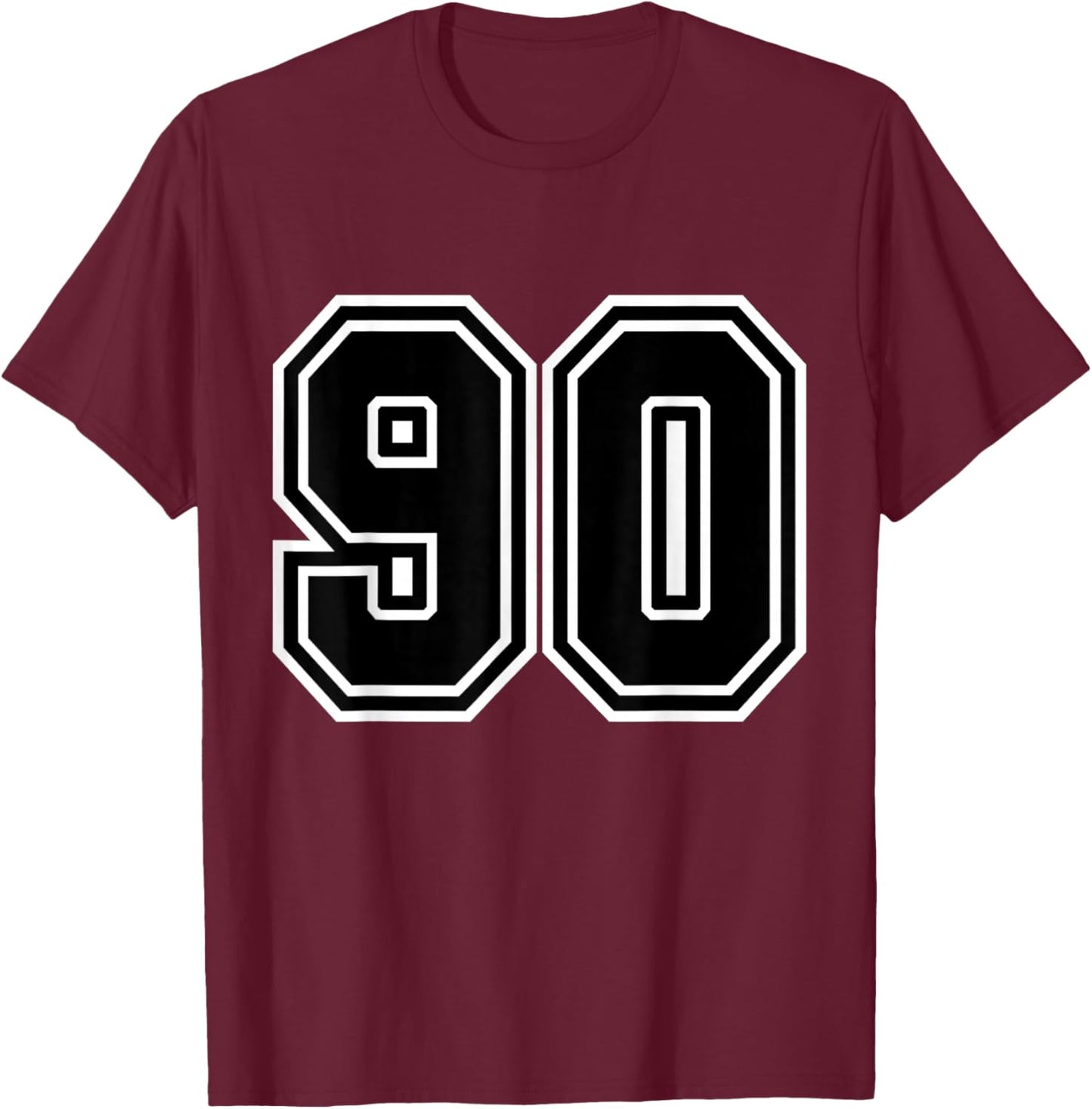 Number 90 White Black Varsity T-Shirt - T-Shirt | Maroon