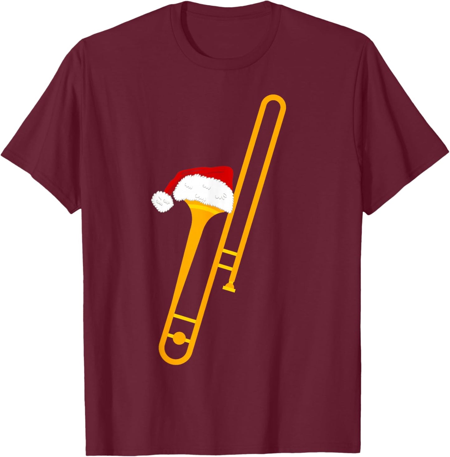 Santa Hat And Trombone Cool Christmas Novelty T-Shirt - T-Shirt | Maroon
