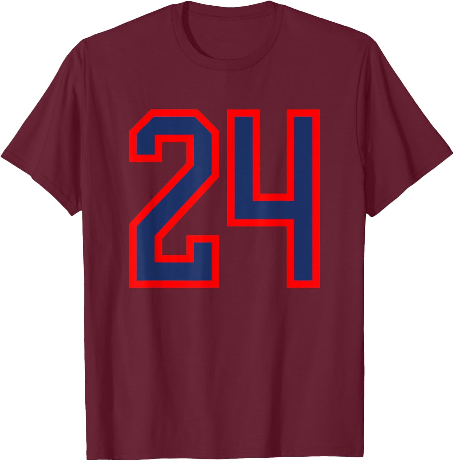 Jersey Number #24 Red Blue Sports Birthday Lucky Number 24 T-Shirt - T-Shirt | Maroon