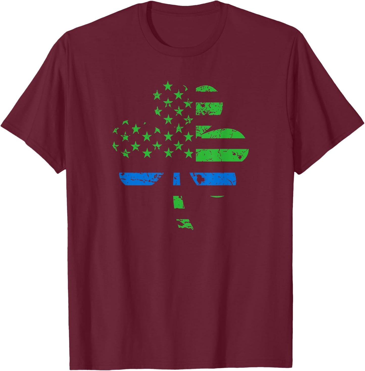 Shamrock USA Flag Thin Blue Line Police St. Patrick's Day T-Shirt - T-Shirt | Maroon