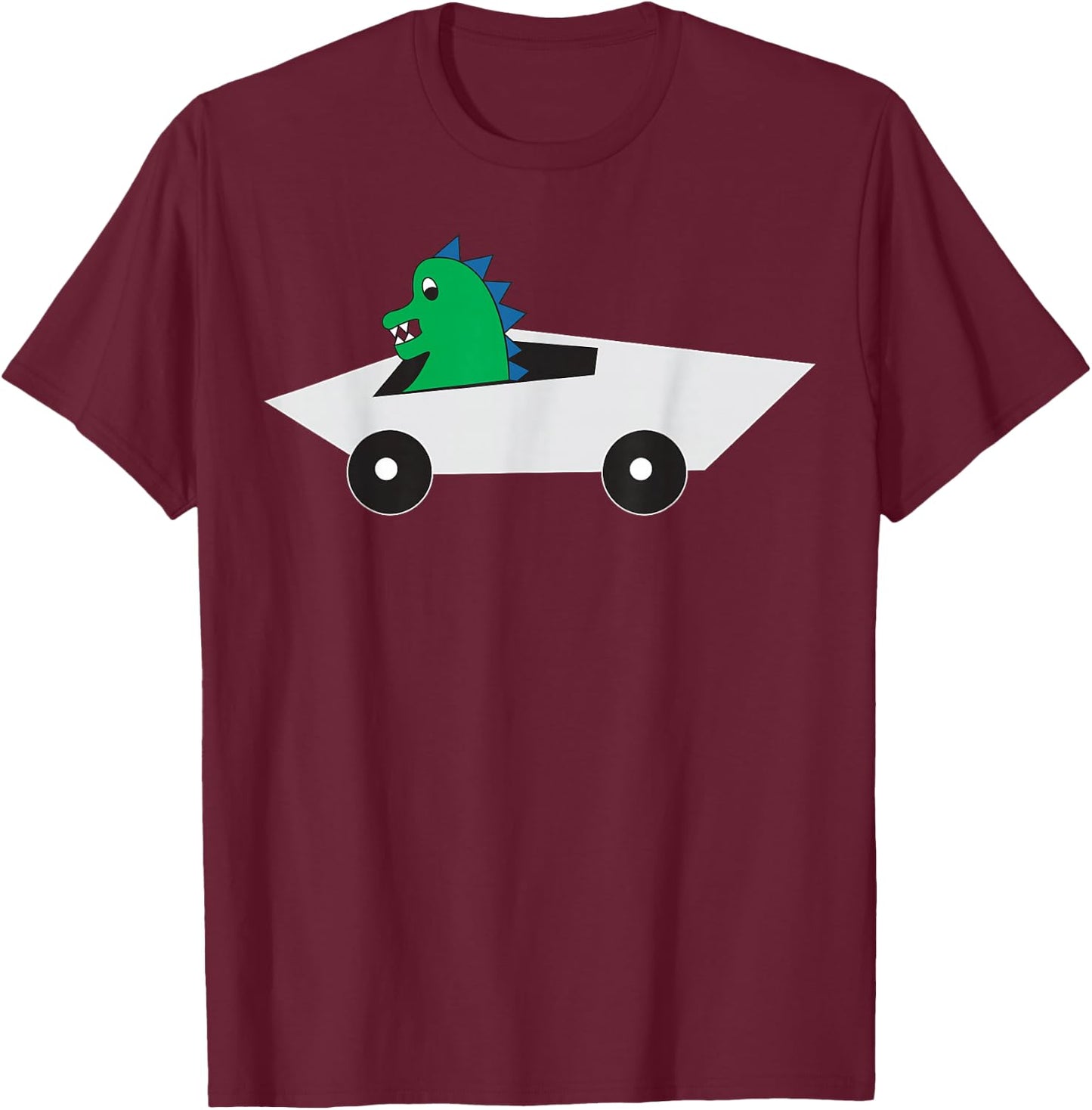 Dinosaur Driving Futuristic Electric Truck T-Shirt - T-Shirt | Maroon