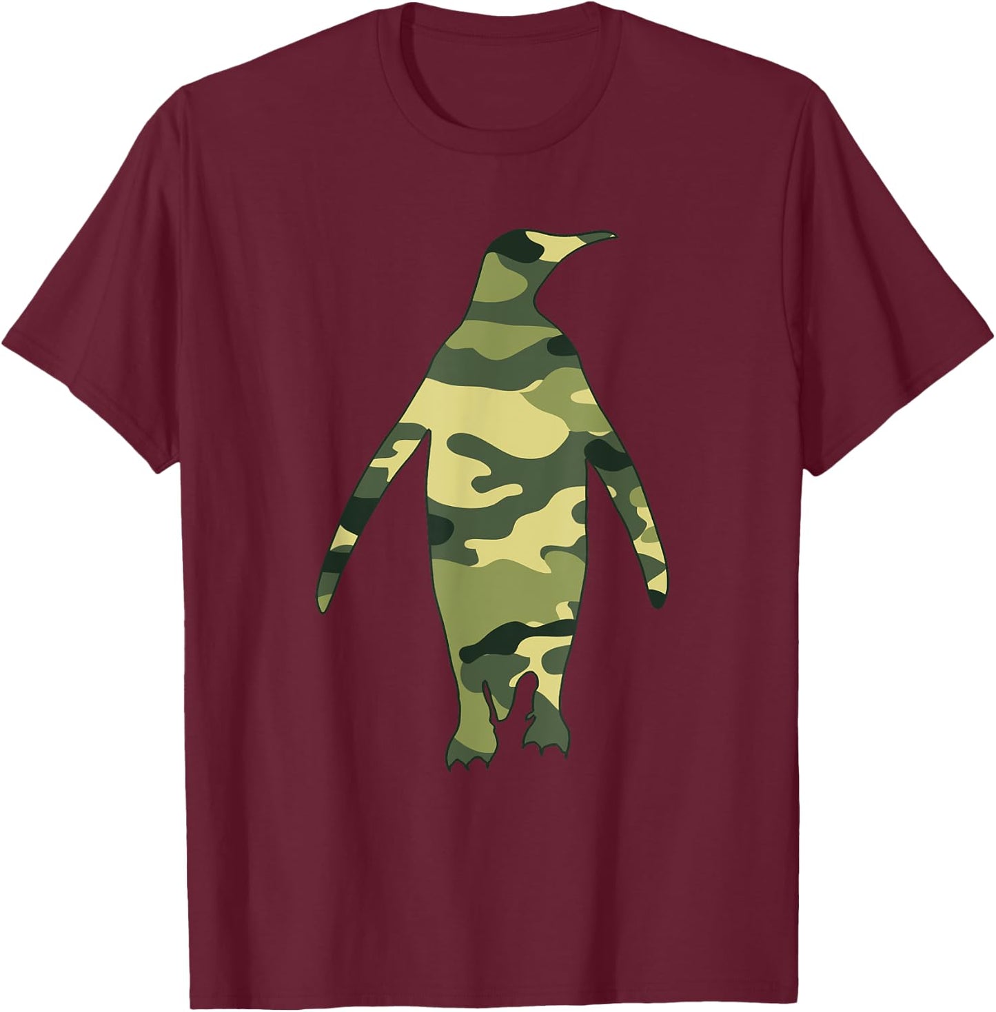 Military Penguin Camo Men Print US Bird Animal Veteran Gift T-Shirt - T-Shirt | Maroon