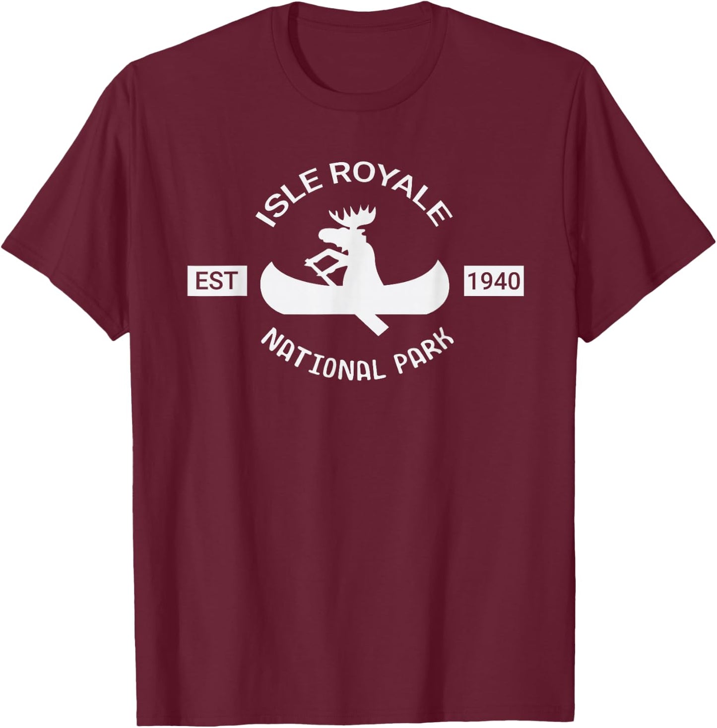 Michigan Shirt | Isle Royale National Park Moose Canoe T-Shirt - T-Shirt | Maroon