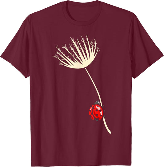 Ladybird, Dandelion, Ladybird Lover, Ladybird, Floral T-Shirt - T-Shirt | Maroon